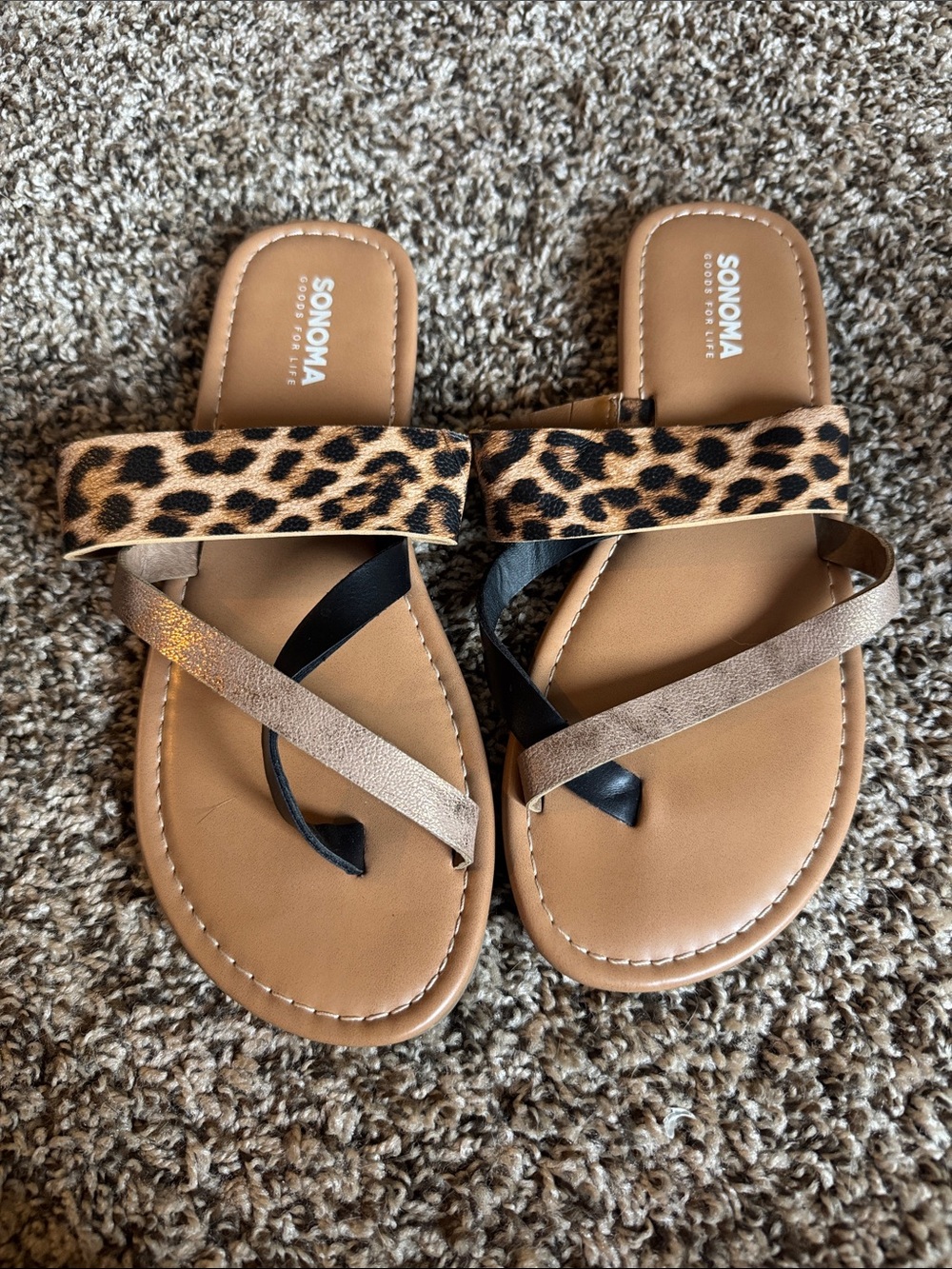 Sonoma Leopard Print and Tan Multi-strap Slide Sandals size Large (9/10)